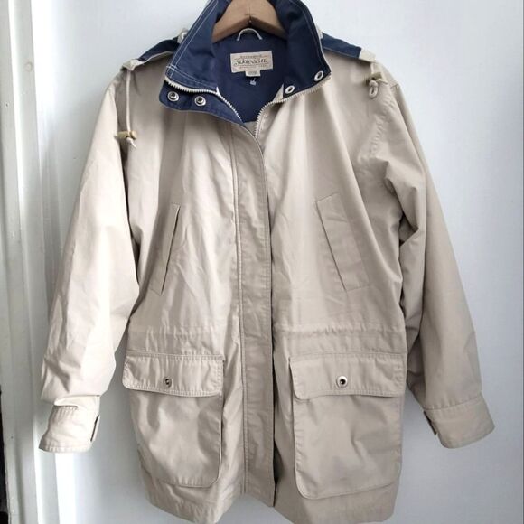 St. John’s bay khaki jacket Lined removable hood size M raincoat - Picture 1 of 13